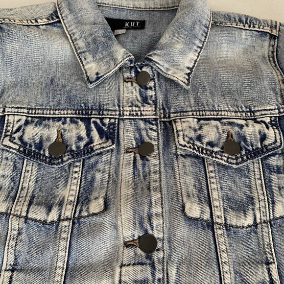 KUT from the Kloth Kara Denim Jacket Womens Small Raw Frayed Hem Button up fall - Picture 4 of 8
